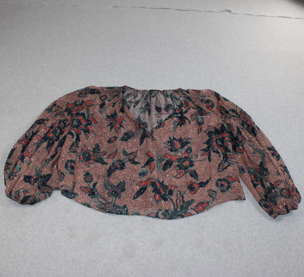 Ulla Johnson Silk Shirt Women 4 Pink Shimmer Puff Sleeve Sheer Romantc Boho READ